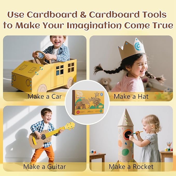 Cardboard Craft Tools For Kids-childrens cartons cutting，Cardboard Construction Tool Kit for Family And Classroom DIY Creativity Projects,138PCS STEM Educational Toy Birthday Gift for Boys Girls 6+