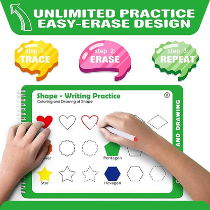 iHarPro Preschool Learning Activities - 52 Pages Handwriting Practice Tracing Books for Kids, Montessori Toys Kindergarten Educational Workbooks Age 3-6, with 12 Dry Erase Markers