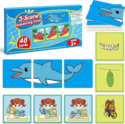 Sequencing Cards,Sequence Board Game for Kids,Speech Therapy Materials Toys for Autism,Story Storytelling,Social Skills,Sentence Building,Preschool Learning Activities,Classroom & Homeschool