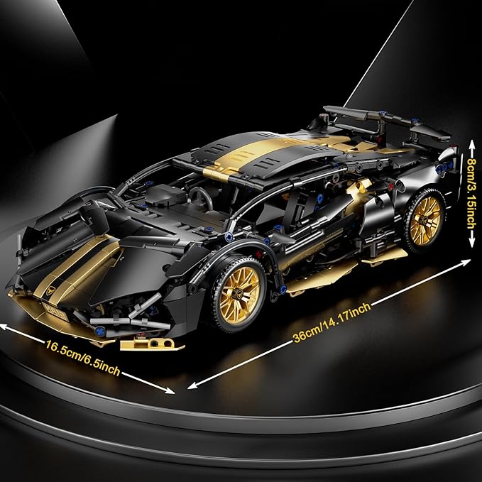 Sport Race Car Building Block Sets for Adults Boys,Black Technical Racing Supercar Toys Kits with LED Light Collectible 1:14 MOC Model Construction Birthday Gifts for Teens Age 8-12 12-16,14+