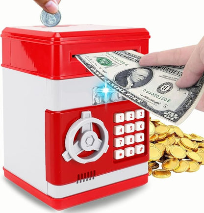 Electronic Piggy Bank for Kids, Mini ATM Coin Bank Money Saving Box with Password, Children's Safe Money Jar with Auto Grab Bill Slot, Great Gift Toy Bank for Boys, Girls