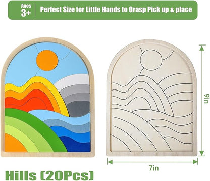 Jigsaw for Baby Boys, Wooden Puzzles for Toddlers 3-5, Boys Girls Birthday Gift for Kids Ages 4-6, Toddler Puzzles Montessori Toys for 3 Year Old, Great Gifts for 3+ Year Olds (Hills)