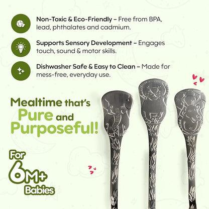 Kleynimals Safari Friends Made in USA Baby Flatware – 100% Stainless Steel Baby Forks and Spoons, Non-Toxic, BPA-Free, Eco-Friendly, Dishwasher Safe – Safe Utensils for Babies & Toddlers