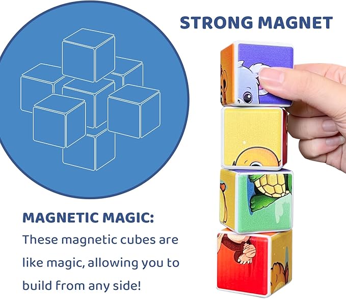 Random 4 Sets of Magnetic Blocks for Toddlers, 4 Packs Total 16 PCS & 24 Patterns, Magnetic Puzzles for Kids 1-3, Preschool Learning Classroom Must Haves Puzzle Toys