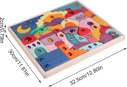 52PCS Wooden Acrylic Gem Blocks, Translucent Cubes Stacking Toys Natural Wood Creative Game Blocks Educational Toys for Children (Moon Beach Gemstone Blocks)