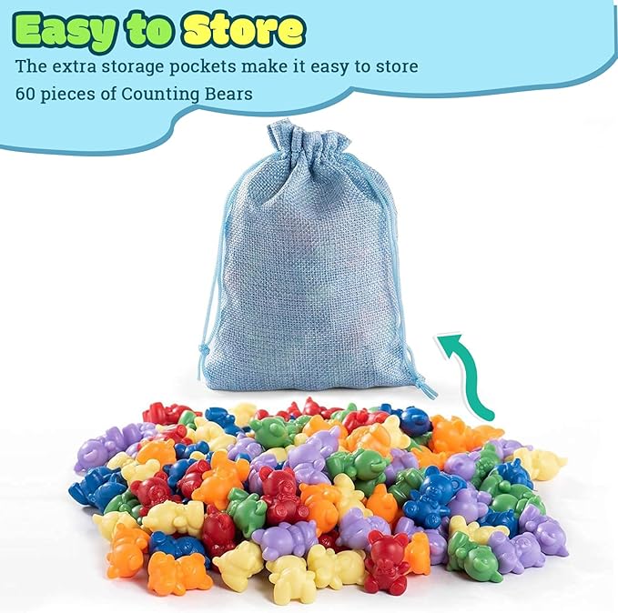 XINHUIDALSQ Rainbow Counting Bears Set of 60, 6 Colors Sorting Teddy Plastic Bears Math Manipulatives for Toddlers, 1 Inch Bear Conters Ages 3+ Kids