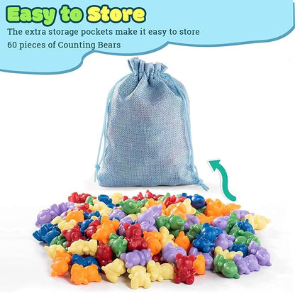 XINHUIDALSQ Rainbow Counting Bears Set of 60, 6 Colors Sorting Teddy Plastic Bears Math Manipulatives for Toddlers, 1 Inch Bear Conters Ages 3+ Kids