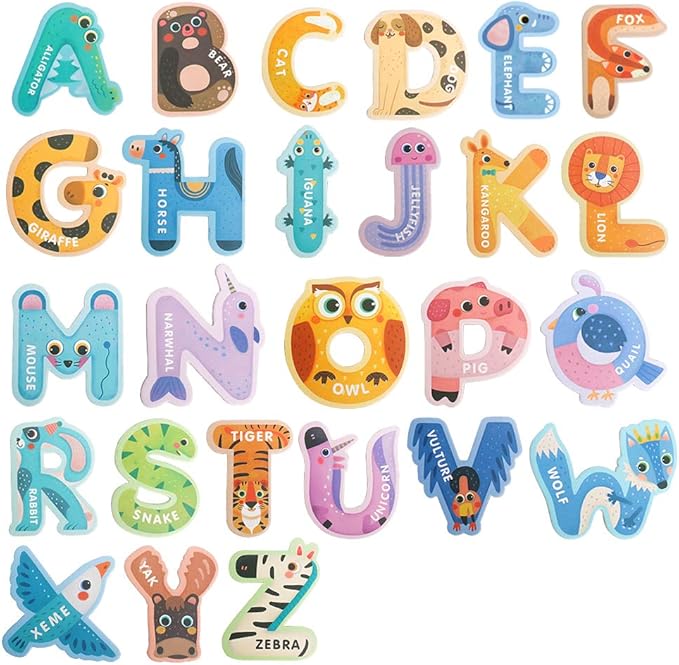 JOCHA ABC Letter Cute Animals Fridge Jumbo Large Alphabet Magnets Preschool Learning Spelling Stick Refrigerator Magnetic Uppercase Colorful Game Toys Set for Kids Toddlers 3 4 5 Years Old
