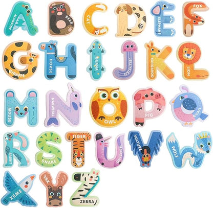 JOCHA ABC Letter Cute Animals Fridge Jumbo Large Alphabet Magnets Preschool Learning Spelling Stick Refrigerator Magnetic Uppercase Colorful Game Toys Set for Kids Toddlers 3 4 5 Years Old
