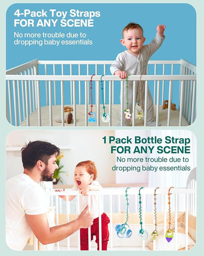 Toy Straps for Baby, 5pcs Adjustable Toy Holder for Stroller Accessories, Silicone Tether Pacifier Clip, No Throw Travel Essential Leash for High Chair, Car Seat (5-Pack)
