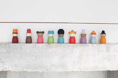 Tender Leaf Toys - Happy Folk Hotel - 9 Pcs Wooden Diversity Peg Dolls Open-Ended Toys - Montessori People Figures Play Set - Age 3+