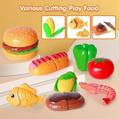 79PCS BBQ Grill Set for Kids - Kitchen Playset With Realistic Spray, Light & Sound - Interactive Toddler Toy for Boys Girls - Christmas Birthday Gift