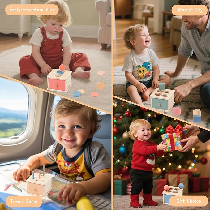 Montessori Toys for 2 3 4 5 Year Old - Wooden Object Permanence Box with Drawer Sensory Toys Shape Sorter Color Sorting Education for Baby Toddler Boy Girl Drop Busy Box (C-Balls)
