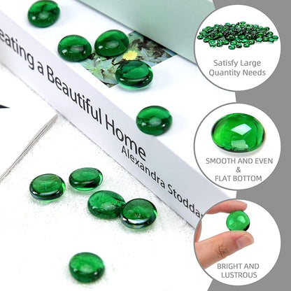 FUTUREPLUSX 1LB Green Flat Glass Marbles, Premium Colored Gems Fish Bowl Marbles Decorative Mosaic Glass Pebbles Floral Smooth Stones for Vases Aquarium Home Decor