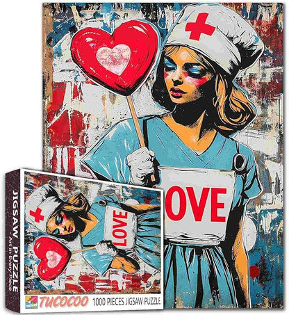 Tucocoo Street Love Art Jigsaw Puzzles for Adults 1000 Pieces, Nurse Banksy Graffiti Puzzles for Adults DIY Crafts Puzzles for Home Decoration Gifts, Family Challenging Puzzle Perfect for Game Nights