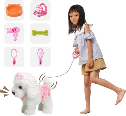 OR OR TU Walking Barking Toy Dog with Remote Control Leash, Plush Puppy Electronic Interactive Toys for Kids, Shake Tail,Pretend Dress Up Realistic Stuffed Animal Dog Age 3 4 5 6+ Years Old Best Gift