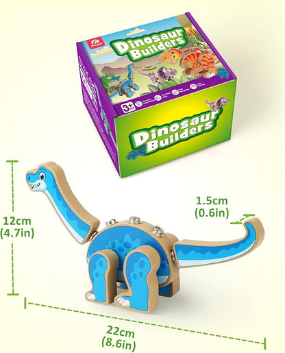 Coogam Build Your Own Dinosaurs Toy, Snap Together Building Dinosaurs Playset, Wooden STEM Take Apart Dinosaur Builder, Montessoi Fine Motor Building Toy Gift for 3 4 5 Years Old Kids