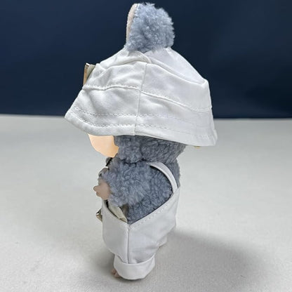 17cm Doll Clothes Set(No Doll), Hat & Overalls Set for 17cm Labubu Suit, Cute Cloth for Dress up Unique Style Dolls Outfit Stylish Clothes for Labubu (White)