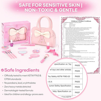 Kids Real Makeup Kit for Girls - 18Pcs Non-Toxic Washable Make Up Toys with Initial Toddler Purse - Personalized Birthday Gifts for Age 3 4 5 6 7 8 9 10 Years Old Girls Vanity Set - O