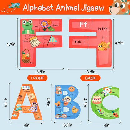 Wooden Alphabet Puzzles for Toddlers Ages 3+,Montessori Preschool Learning ABC Sight Words Letter Puzzle for Toddlers,Learning Toys Easter Birthday Gift for Kindergarten Boys Girls