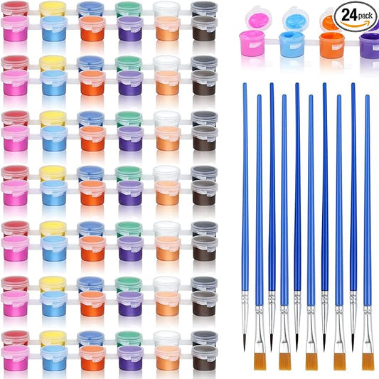 24 Sets(236 Pieces) Washable Paint Set, 12 Colors Water Paint with Brushes, Washable Paint Sets for School, Home, Classroom and Birthday or Art Party (48 Brushes)