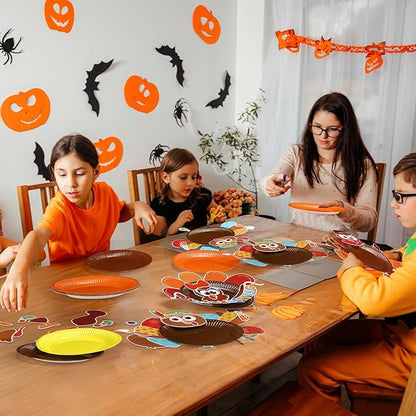 Funnymoom 24 Pcs Arts and Crafts for Kids, Halloween Plate Craft Kits Christmas Arts Craft Animal DIY Plate Kit for Halloween Xmas Holiday Party Girl Boy Preschool Classroom DIY Project(Warm)