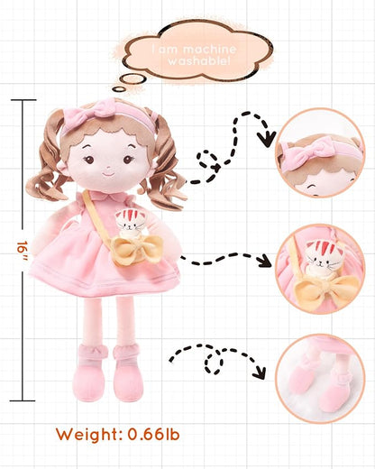 LeyaDoll Personalized Soft Baby Doll Toys (16''), My First Baby Rag Doll for 1 Year-Old Girl Birthday Gift, Christmas Plush Toys Gift for Toddler Kids Infants-Daydream-Mia-and-Her-Pet-Cat