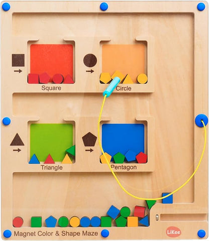 LiKee Strong Magnetic Maze, Montessori Toys for 1 2 3 Years Old Boy Girl, Wodden Puzzle Develop Fine Motor Skills, Kids Travel Airplane Activity, 1-5 Preschool Learning Shape & Color