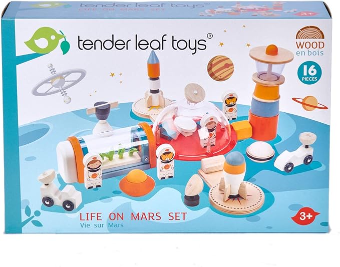 Tender Leaf Toys - Life on Mars Playset - S.T.E.M. Toy - 16 Pc Wooden Outer Space Themed Playset - Creates Interest in Science and Creative Role Play for Children - Age 3+