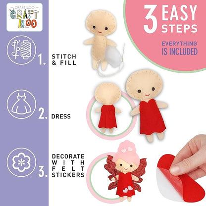 CRAFTILOO Fairy Sewing Kits for Little Girls 5 Easy Projects for Childrens Kid Crafts Make Your Own Felt Pillow Plush Craft Kit My First Sewing Kit Learn to Sew