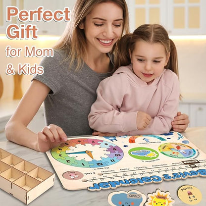 Interactive Calendar for Kids Ages 3+, Wooden Toddler Calendar, Teaching Seasons, Years, Months, Days of Week, Daily Activity Calendars for Kid Preschool & Homeschool (04 - boy Name)