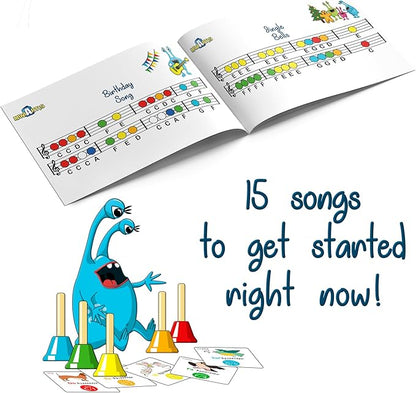 MINIARTIS Hand Bells for Kids | Educational Music Toys for Toddlers 8 Notes Colorful Handbells Set | Kids Musical Instrument with 15 Songbook, Theory Flashcards | Great Birthday Gift for Children
