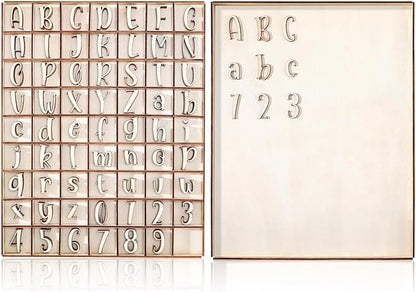 Geelin 248 Pcs 1 Inch Wood Alphabet Letters Numbers with Storage Box Blank Unfinished Wooden Letters Numbers with Rustic Storage Tray for Spelling Learning Education DIY Crafts