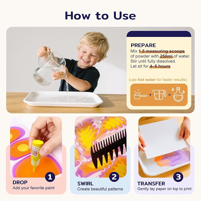 TMOL Marbling Paint Art Kit for Kids, Arts and Crafts Set for Girls & Boys Ages 8-12, Craft Kits with 16ml-12pcs & 25 Papers, Art Supplies, Birthday Gifts & Creative Toys for Kids Age 8 9 10 Year