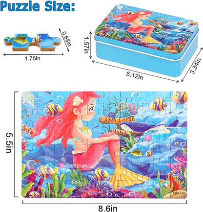 LELEMON Puzzles for Kids Ages 4-8, 60 Piece Puzzles for Kids Ages 3-5 in a Metal Box,Educational Puzzle Games Childrens Puzzles Jigsaw Puzzles Toys Gifts for Girls and Boys