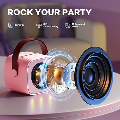 Mini Karaoke Machine for Kids Adults, Portable Bluetooth Speaker with 2 Wireless Microphones, Most Popular Toys Birthday Gifts for Girls 4, 5, 6, 7, 8, 9, 10, 11, 12+ Years Old Toddler Teens（Rose）