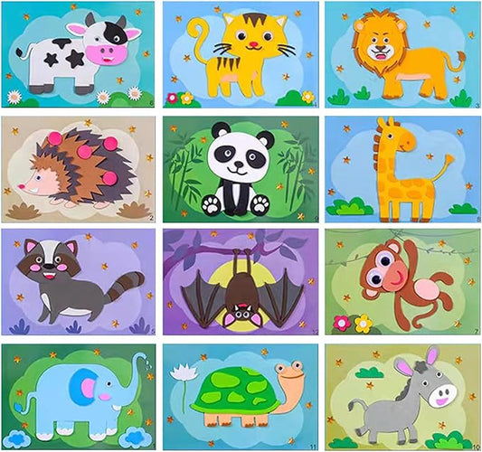 3D EVA Foam Stickers for Toddlers 12PCS Sticky Foam DIY Craft Preschool Art Class Drawing Sticker Puzzle Art Kit for Kids Boys Girls (Land Animals)