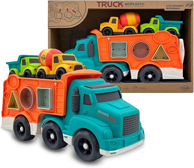 3 Pcs Toddler Car Toys for 1-3 Years Old, Construction Vehicle Toys Carrier Tuck Set Includes Dump Truck, Mixer Cement, Shape Sorter, No BPA, Phthalates, PVC, Christmas Birthday Gifts for Kids