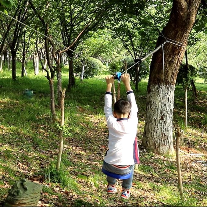 X XBEN Zip line Kits for Backyard 98FT, Zip Lines for Kid and Adult, Included Swing Seat, Ziplines Brake, and Steel Trolley, Outdoor Playground Equipment