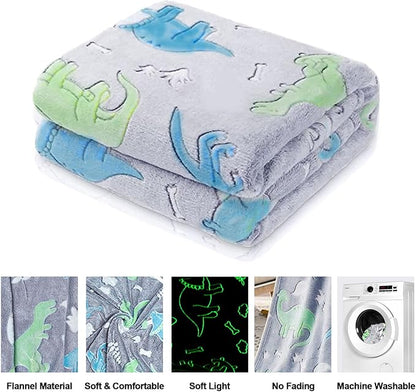 Glow in the Dark Dinosaur Blanket for Kids Boys Toddler, Soft Fleece Throw 40"x60" Birthday Gift