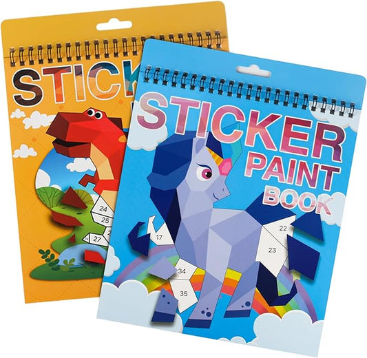 2 Pack Sticker Book Crafts for Kids Ages 4-8 Sticker Paint Books Boys and Girls Birthday Gifts Party Favor, Travel Activity Book Set for Learning (Dinosaur+Horse)
