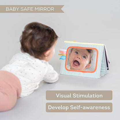 Taf Toys Savannah Infant Tummy-time Soft Crinkle Activity Book with Huge Baby Safe Mirror, 3D Activities, Textures and a Soft Baby Teether