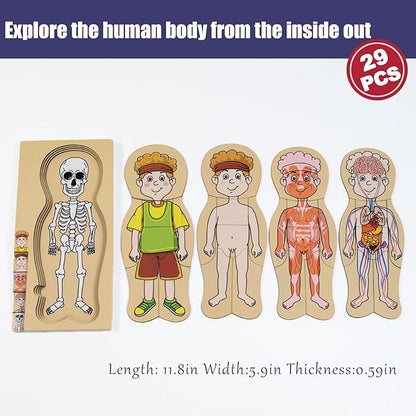 My Body Parts Puzzle for Toddlers Kids Girls Boys Montessori Wooden Anatomy Puzzle 3-5 Years Old Preschool Learning Game Human Body Cognitive Toys