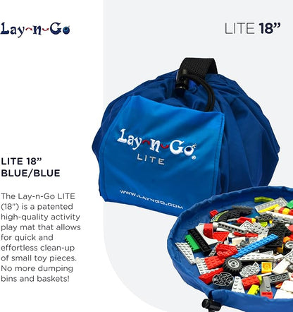 Lay-n-Go 2-in-1 Small Portable Drawstring Toys Storage Organizer and Play Mat for Room and Travel, Made for Kids and Toddlers with a Durable Patented Design