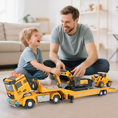 Toddler Boys Toys for 3-5 Years Old, Construction Toy Set w/Semi Truck, Excavator, Bulldozer, Alloy Engineering Construction Vehicles Truck Toys for Boys Age 4-7