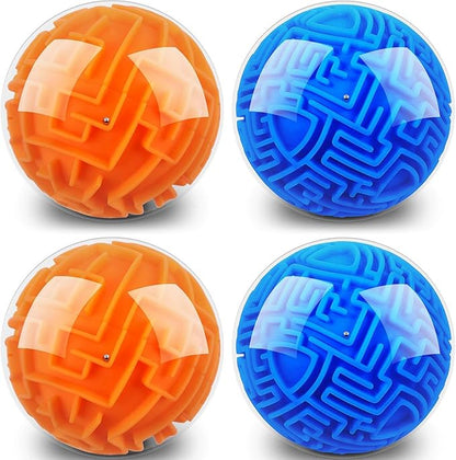 Sumind 4 Pcs 3D Puzzle Maze Ball Magic Brain Teasers Games Memory Sequential Gravity Maze Cube Ball Sphere Educational Puzzle Toys for Adult Hard Challenges(Blue, Orange)