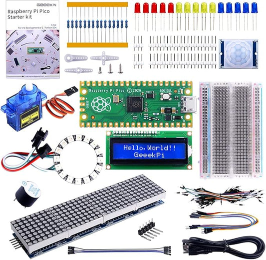 GeeekPi Basic Starter Kit for Raspberry Pi Pico, with Breadboard, I2C 1602 LCD Display Module, 9g Mirco Servo for Raspberry Pi Beginners & Software Engineer