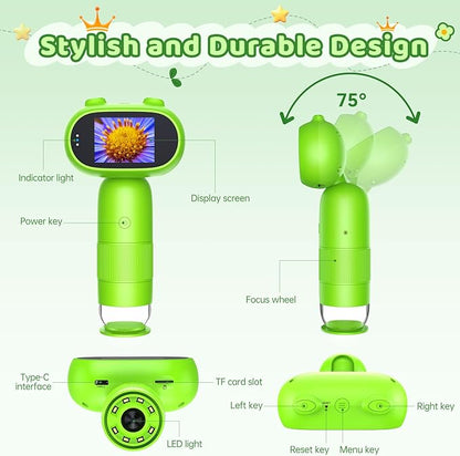 Pocket Microscope for Kids with 2inch IPS Screen, Leipan 16MP Digital Microscope 1000X, 1080P Mini Microscope with 8 LEDs, Compatible with PC, Includes 8GB Card