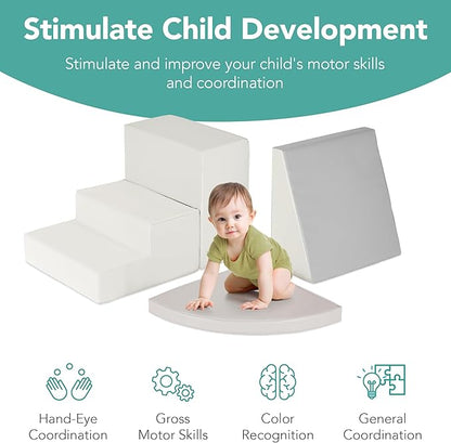 Best Choice Products 4-Piece Kids Climb & Crawl Soft Foam Block Activity Play Structures for Child Development, Color Coordination, Motor Skills - Neutral