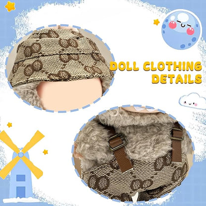 17cm Clothes Set(Only Outfit), Hat & Overalls Set for 6.7inch Doll, Cute Clothes for Dress up Unique Style, Stylish Clothes for Doll (Brown)